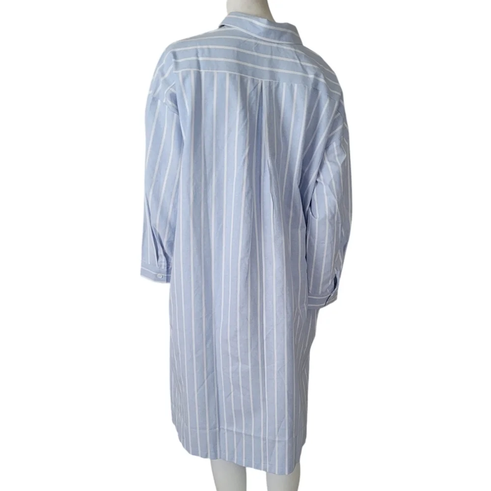 Million‎ Colors Blue Striped Midi Shirt Dress Long Sleeve Linen Cotton